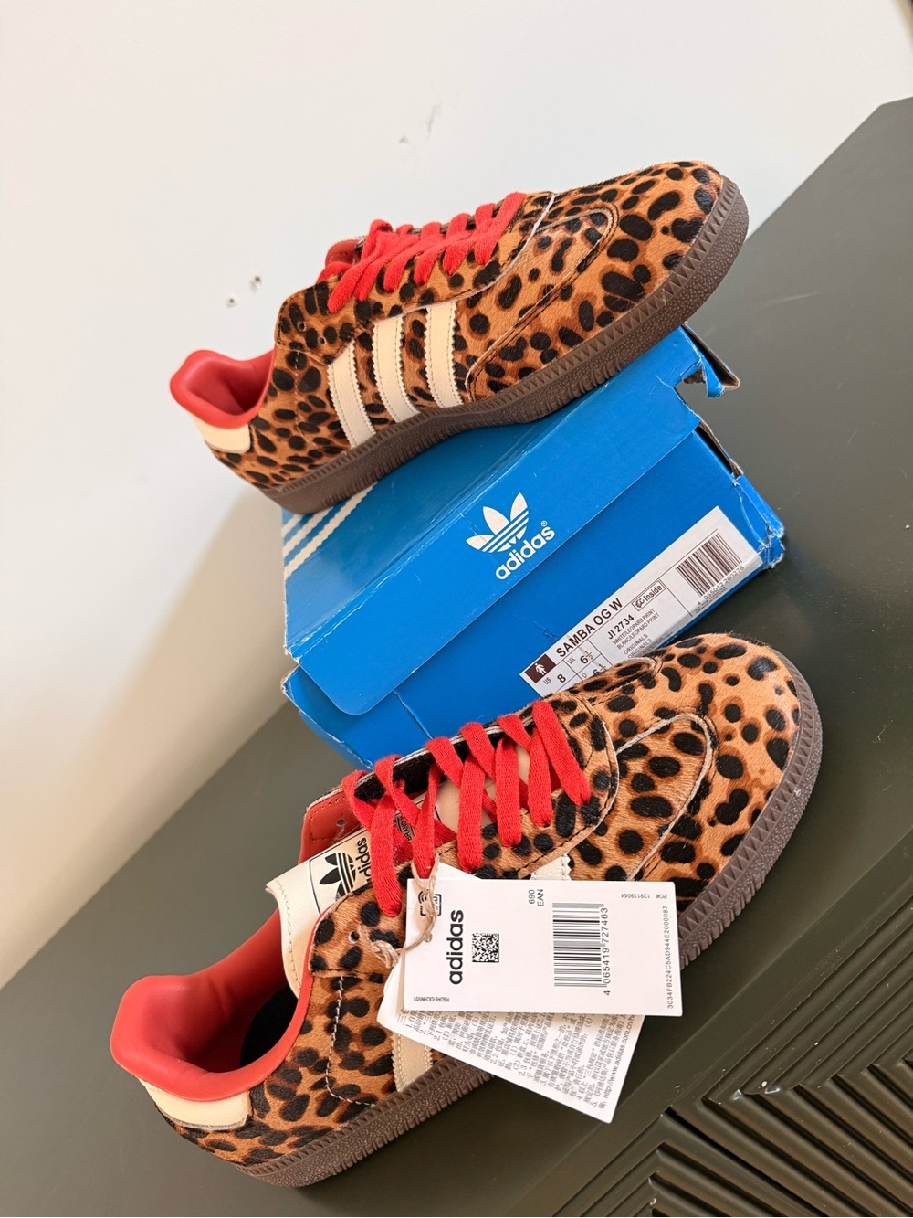 adidas Leopard-Print Samba Sneakers with Red Laces
